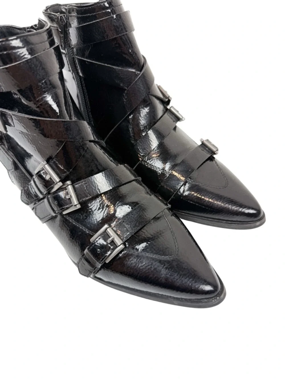 Coconuts by Matisse Amsterdam Black Patent Buckle Pointed Toe Ankle Boots Sz 8.5